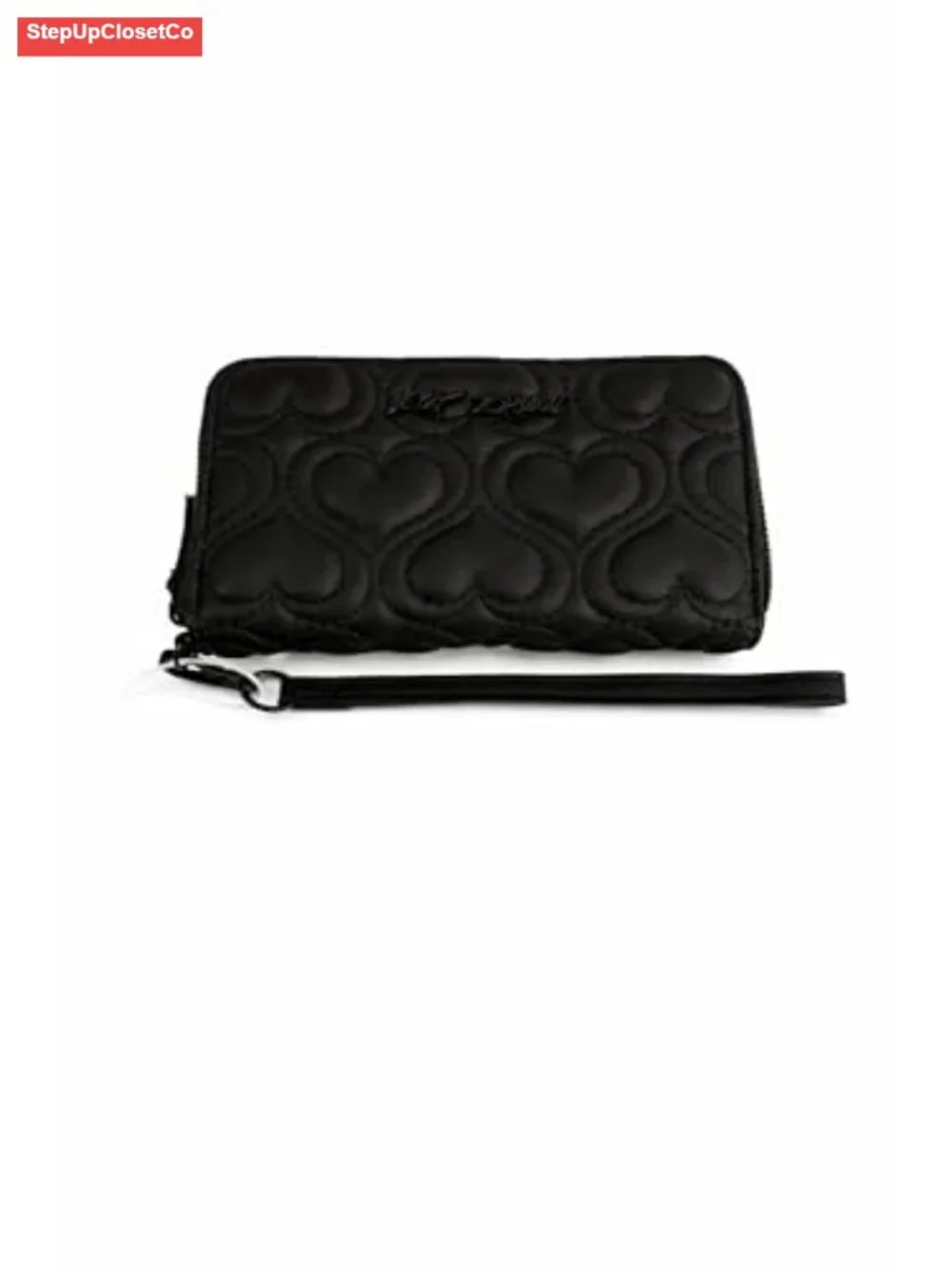 Women's Velvet Zip Around Wallet with Wristlet Strap, Quilted Heart Design